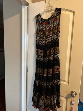 Carole Little Black Maxi Dress with Multicolor Ethnic Print